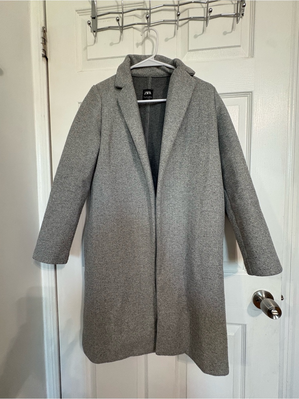 Zara Light Grey Long Wool-Blend Trench Coat